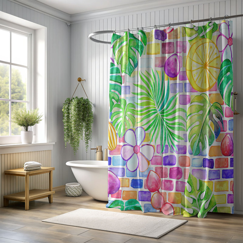 Rideau de douche Flower Brick, H 74 po x l 71 po
