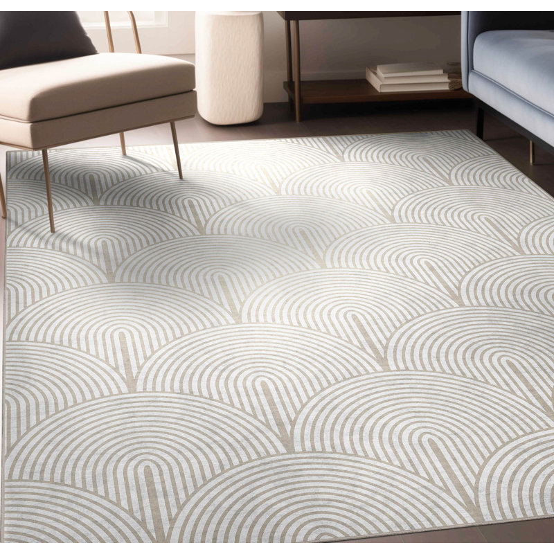 Kehr Echo Arch Pattern Beige Flatwoven Rug – Easy Clean & Durable, Rectangle 7'3" x 5'3"