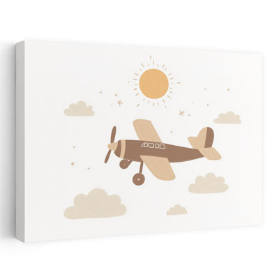 «Little Biplane Flight Dreamy Minimalist Retro Landscape Nature», reproduction d'art murale