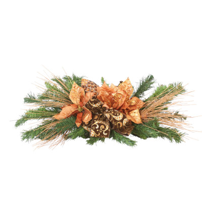 Table de pin avec poinsettias et ruban bronze