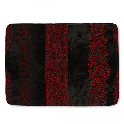 Red Black Floral Patterns Bath Mat