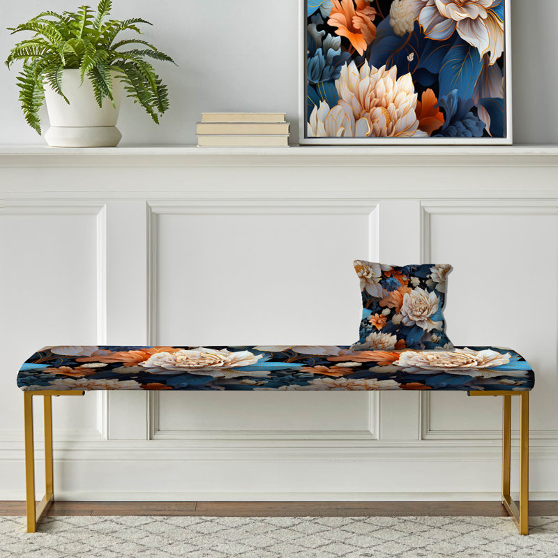 Banc floral rembourré or, Blue Celestial Dreams Floral Pattern