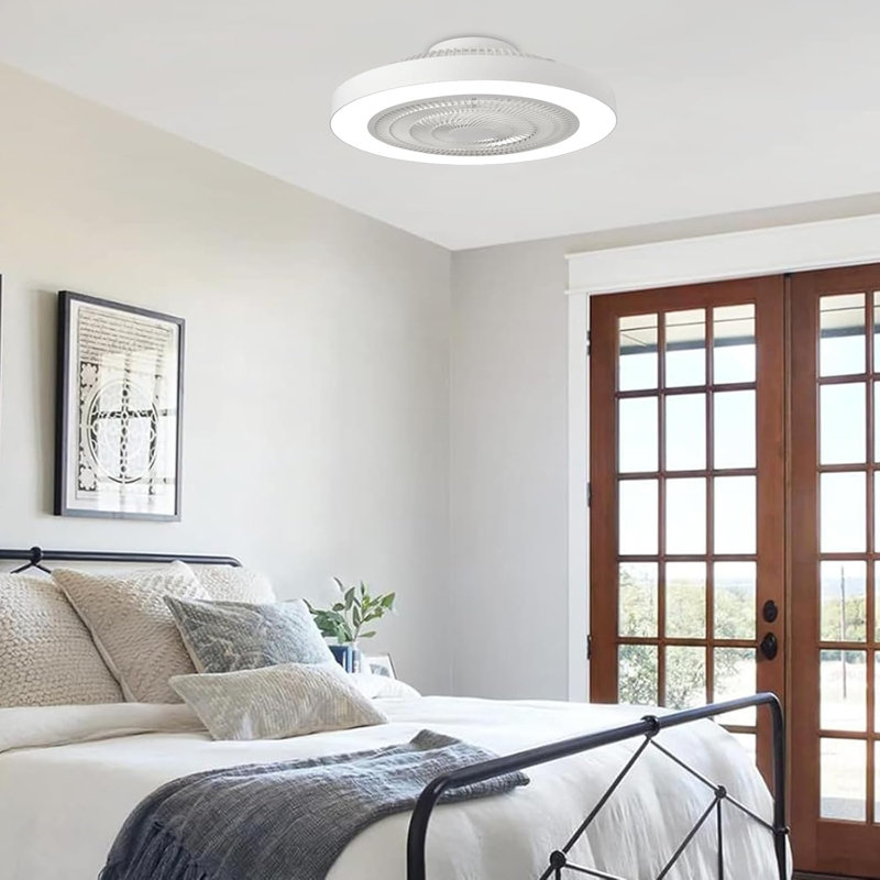 Ventilateur de plafond encastré 19 po avec lumière DEL et télécommande, ventilateur de plafond à profil bas à 6 vitesses à intensité variable, pour salon, chambre à coucher, chambre d'enfant, salle à manger, coin-détente, porche.