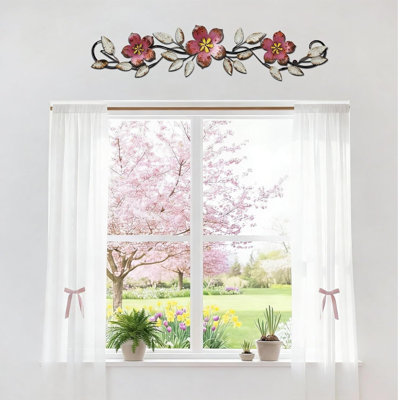 Pink Metal Flower Wall Decor Scroll 15.7 Inch