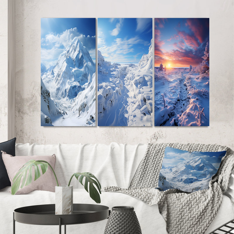 «Winter Snowy Peaks», 3 pièces sur toile, Toile tendue, H 20 po x l 36 po