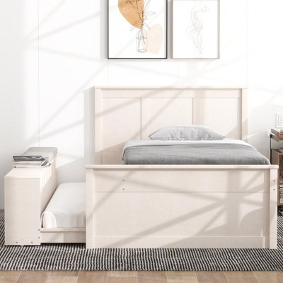 Wooden Platform bed with Pull Out Trundle,Storage Cabinet