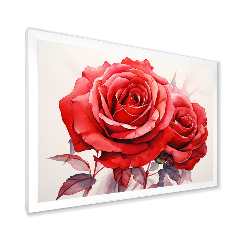 Red Roses Resson sur toile, H 24 po x l 32 po x P 1 po, Cadre simple blanc