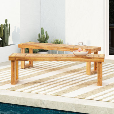 Natural Wood Benches   Of 2  - Resists Unpredictable Weather Bench Pair  2  , Strong Frame