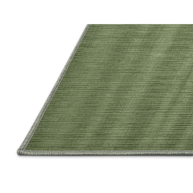 Machine Washable Solid Green Area Rug, Square 4'
