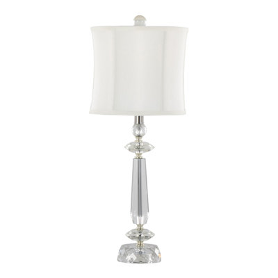 Lampe de table contemporaine en cristal 25 po, cristal K9 transparent avec nickel poli et abat-jour en lin blanc cassé, ensemble de 2