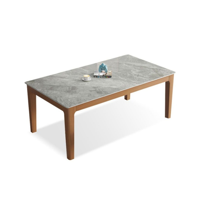 Brown Rectangular Sintered Stone + Solid Wood Dining Table, 29.53"H x 62.99"L x 31.5"W