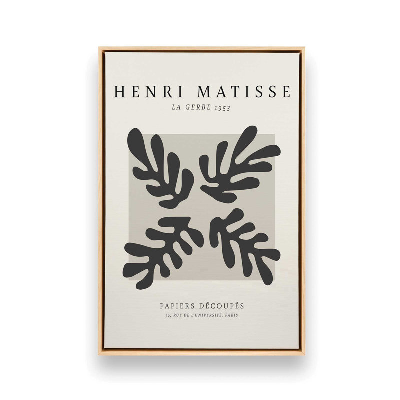 Affiche La Gerbe en noir Matisse, H 48,75 po x l 32,75 po x P 1,75 po, Cadre américain en érable flottant