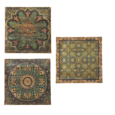 Ensemble 3 pièces d'art mural floral et géométrique multicolore 24 x 24 pouces, décor en bois aggloméré vieilli rétro pour le salon, la chambre à coucher et le bureau