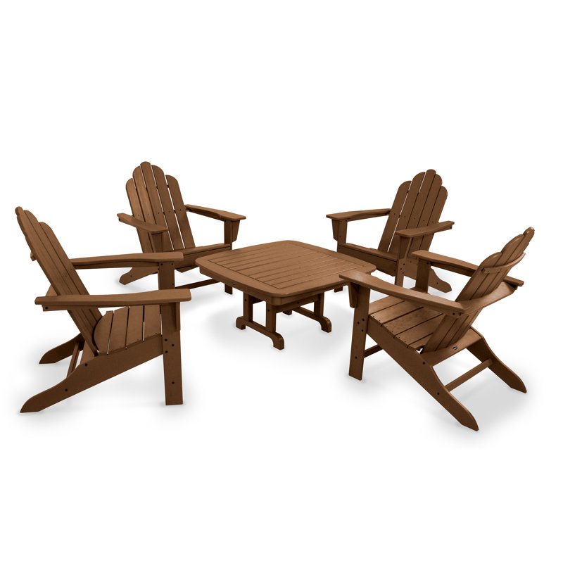 POLYWOOD Long Island Adirondack 5-Piece Conversation Group, Teak