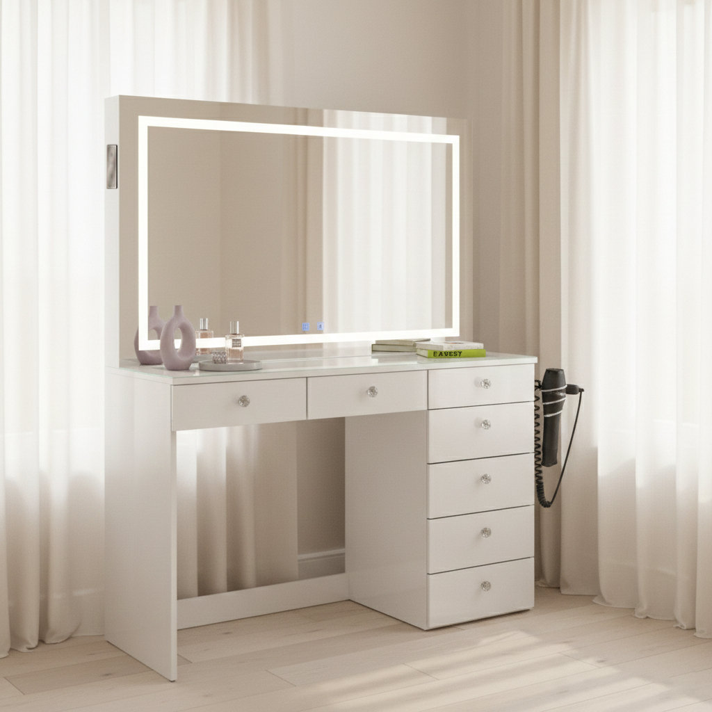Brielle Premium Makeup Vanity With Bluetooth Speakers And Full LED Mirror Boahaus LLC