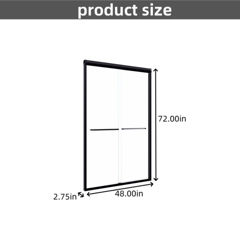 Porte de douche coulissante double semi-sans cadre | Verre trempé épais de 44 à 48 po x H 72 po | 1/4 po (6 mm), Noir mat