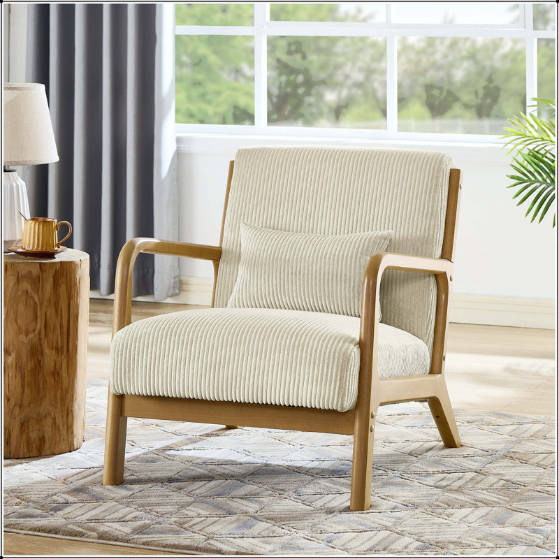Fauteuil rembourré en velours côtelé Corduroy, Beige