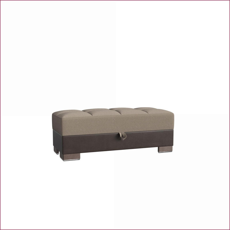 Repose-pieds convertible avec rangement, garniture en bois de chenille PU beige | Noyer brun | Compact pour les petits espaces