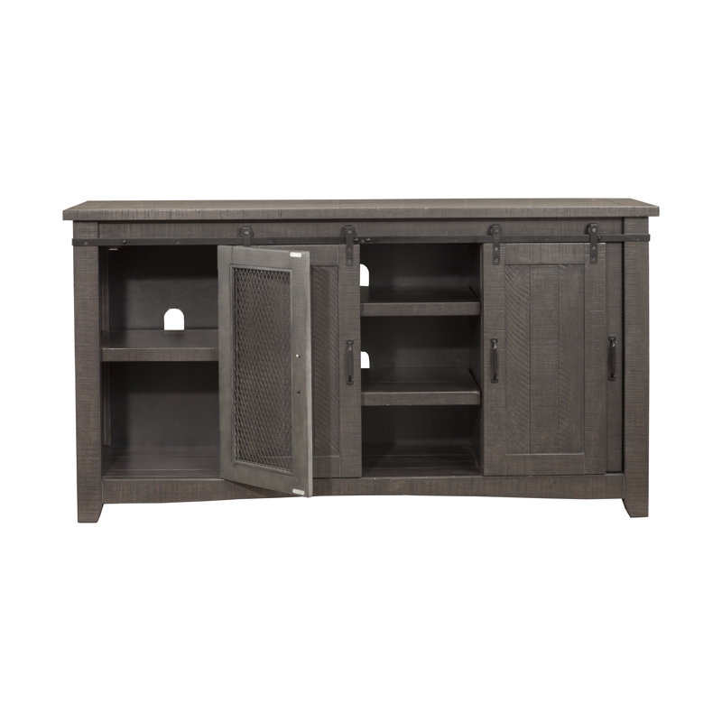 Meuble télé en bois massif Kinsella, Gris