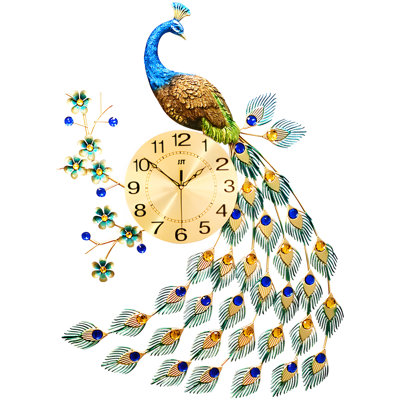 Large 25" Inch Colorful Peacock Clock With Beautiful Crystal Accents Blue