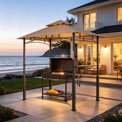 Pavillon de jardin barbecue avec tablettes et lumière DEL