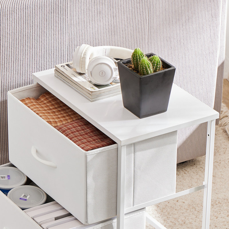 Jaece Modern 2-Fabric Drawer Nightstand, Small Space Bedside Table, End Table Storage Cabinet, White