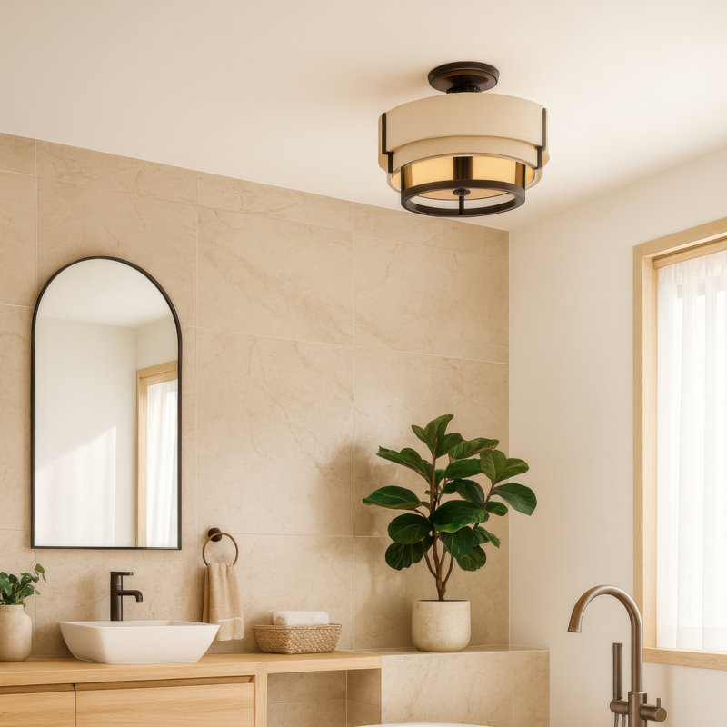 Blonde Moment 3-Light Semi-Flush Ceiling Light - Matte Black/Honey/Medium Oak