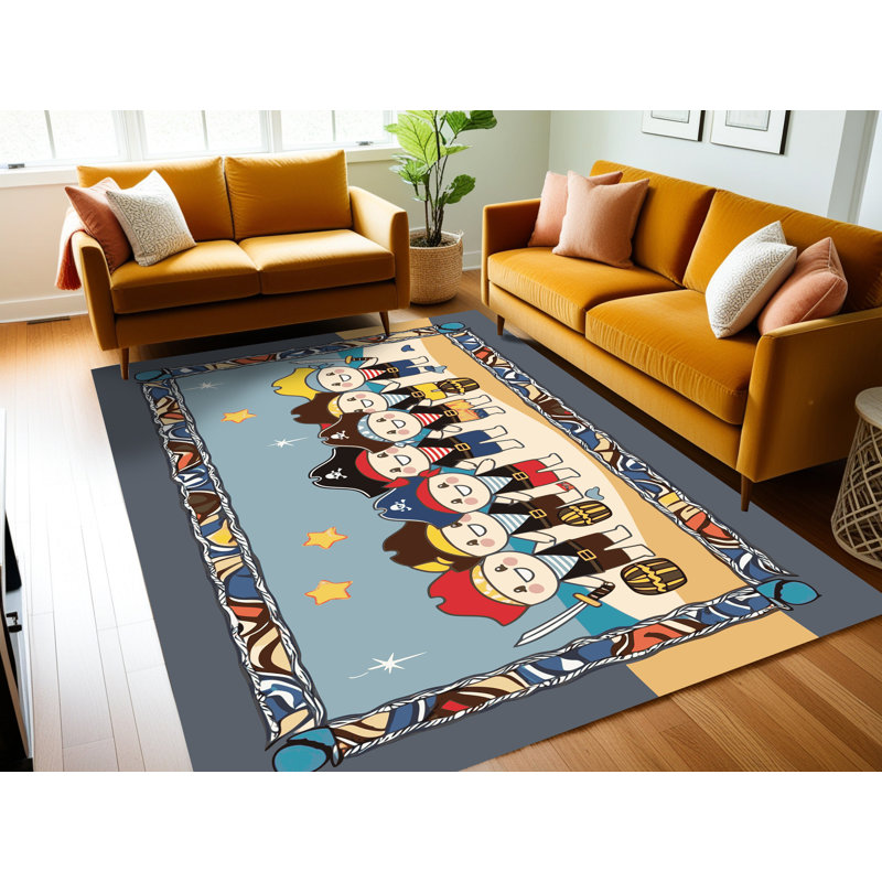 Tapis lavable pour enfant East Urban Home Pirates_Pir004, Rectangulaire 8 pi x 10 pi
