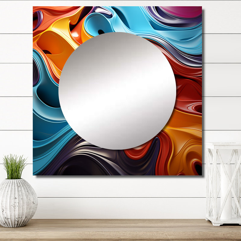 Kyiara - Op Art mural miroir carré pour salle de bain, 23 po x 23 po