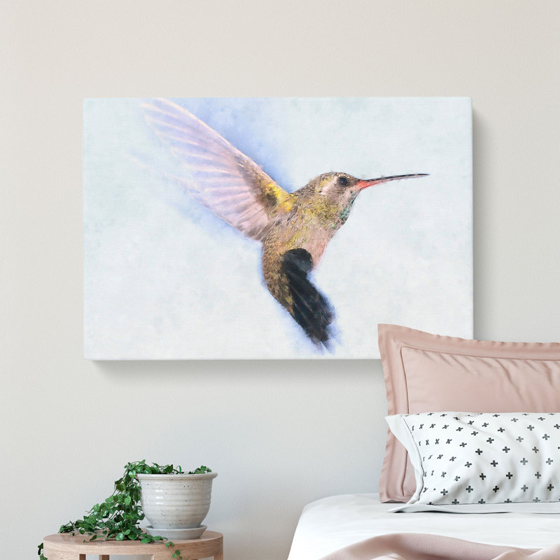 Flying Hummingbird Bird Painting - Wrapped Canvas, 40cm H x 60cm W x 3cm D