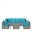 Ensemble de patio 7 pièces en osier toutes saisons avec coussins amovibles et table basse en verre pour patio, bord de piscine et arrière-cour