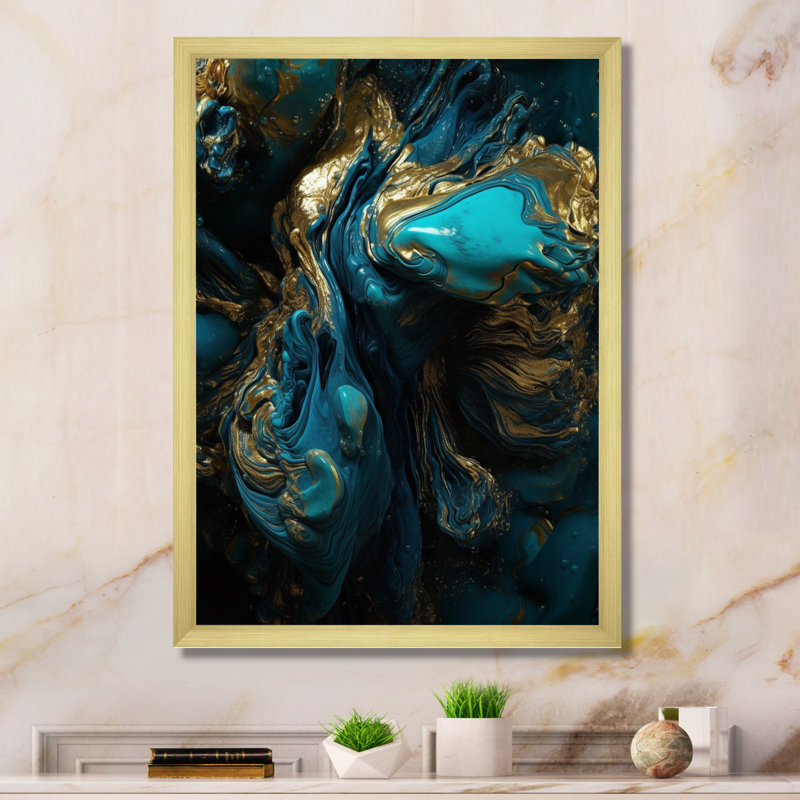 Abstrait liquide, reproduction sur toile, H 32 po x l 24 po x P 1 po, Toile encadrée dorée avec coins fermés