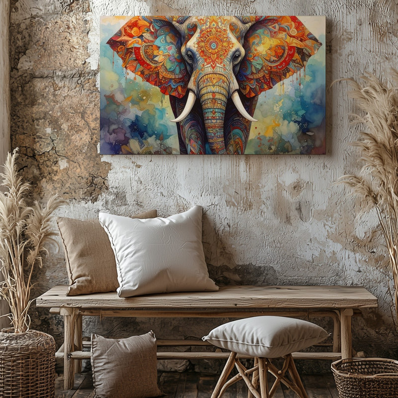 Toile, éléphant mandala sur toile, art mural coloré, H 20 po x l 30 po