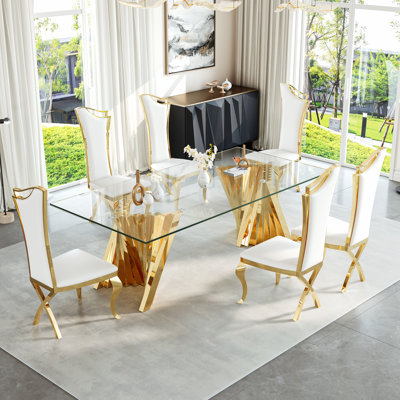 6 - Person Glass Top Double Pedestal Dining Set