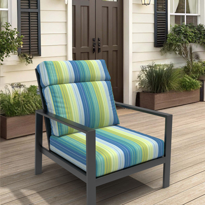 Sunbrella 6 Outdoor High Back Chair Cushion, Adirondack Chair Cushion Set, Seville Seaside Striped