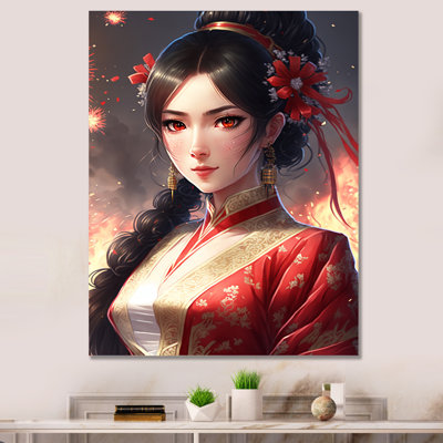 " Japanese Anime Woman With Red Dress "