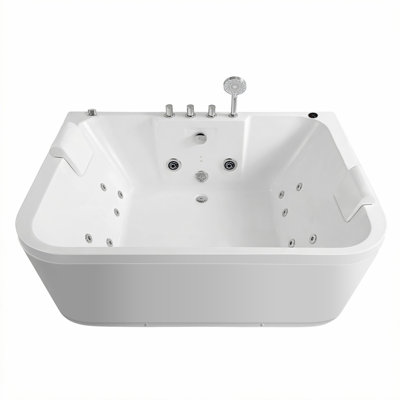 Baignoire à double massage en acrylique de 61 pouces avec 16 jets d'eau, éclairage à DEL et chauffe-eau