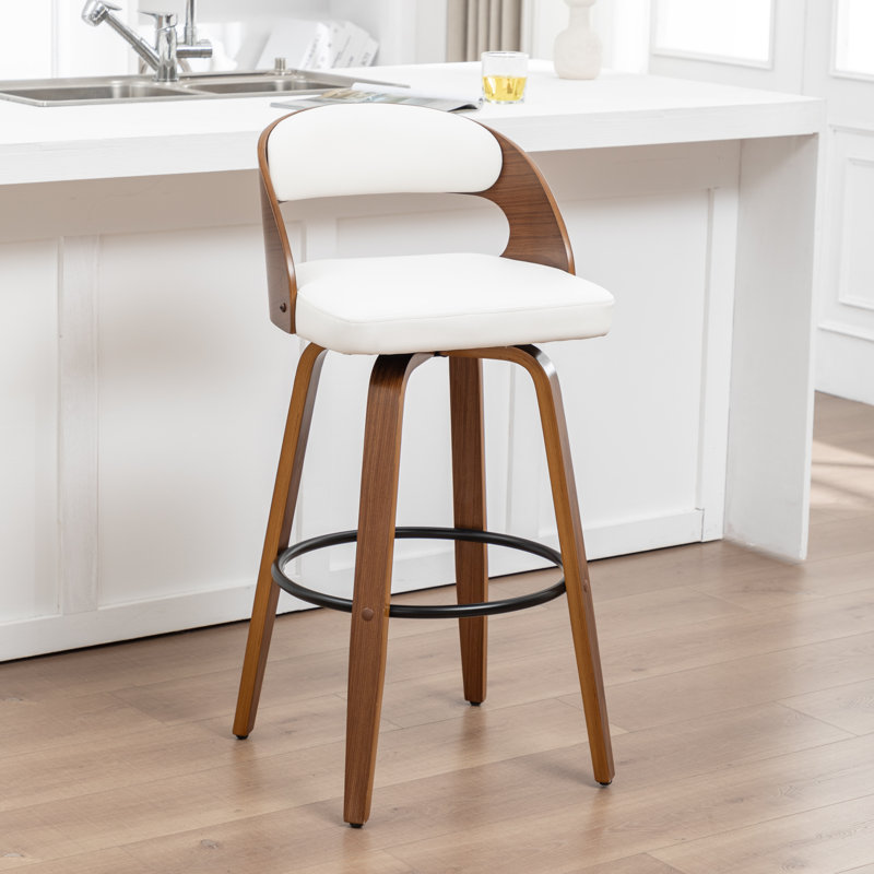 Tabouret de bar et de comptoir pivotant en cuir végétalien Drees, Blanc, Tabouret de bar (siège d'une hauteur de 29,9 po)