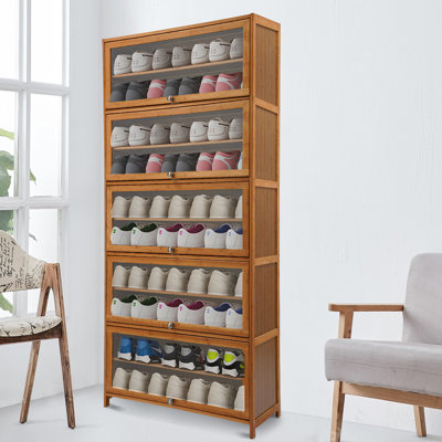 10-layer Rectangular Freestanding Bamboo Shoe Cabinet with Doors