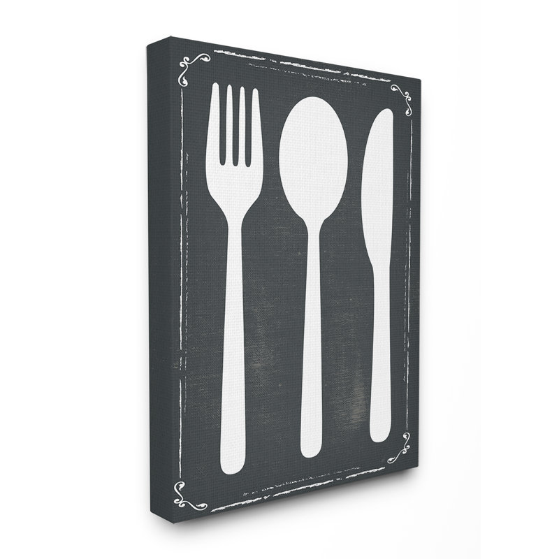 «Black and White Utensils Silhouette», impression, H 30 po x l 24 po, Toile tendue