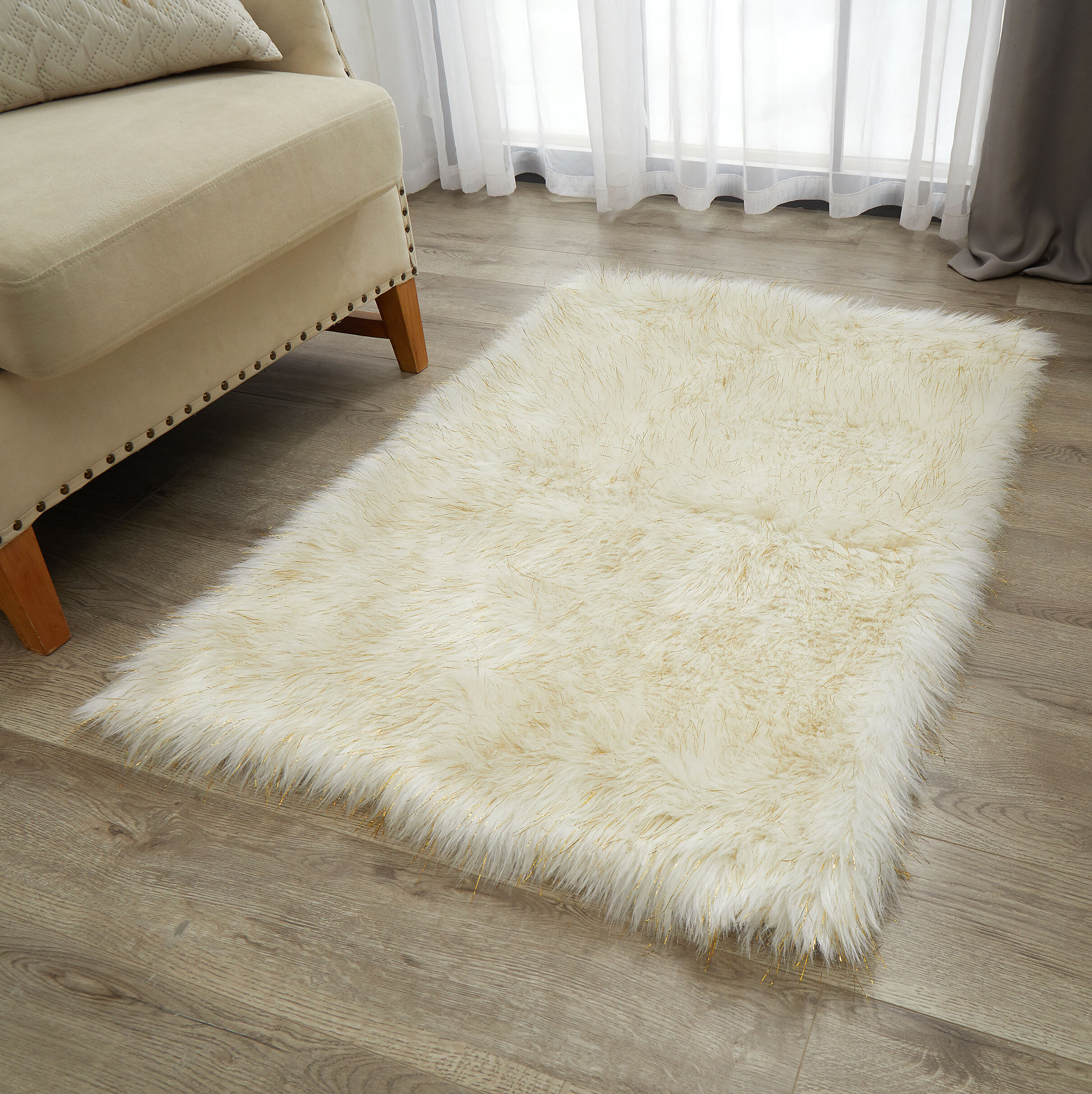 Cream fluffy deals rug