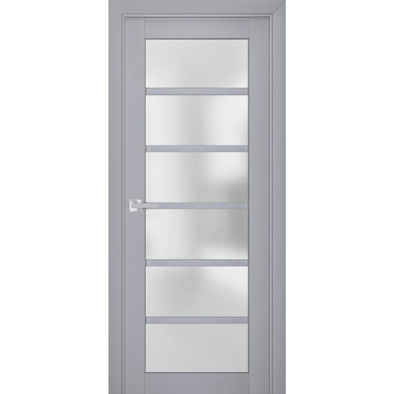 Porte intérieure française pleine prémontée, verre dépoli, Veregio 7602, gris mat, panneau simple, cadre, poignées, pour salle de bain ou chambre, portes robustes - 81 cm x 213 cm