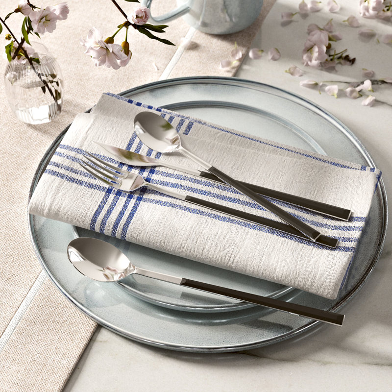 Panna Cotton Striped Square Napkin, Blue