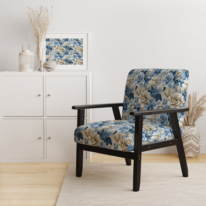 Coastal Victorian Tranquility Victorian Pattern - Upholstered Farmhouse Arm Chair, Rustic Floral Accent Chair