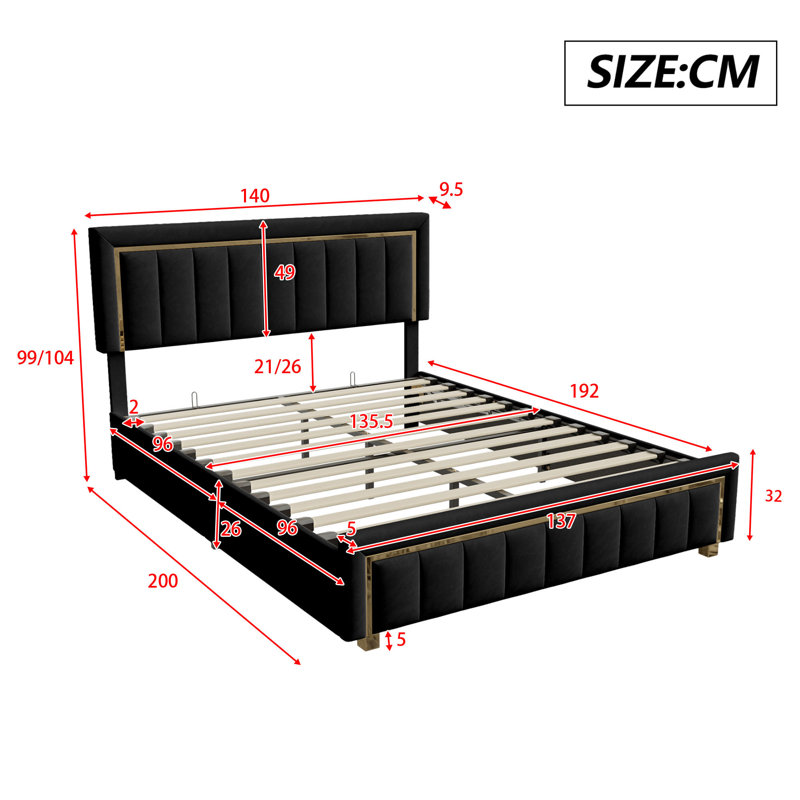 Bastin Upholstered Ottoman Storage Bed, Double (4'6), Black