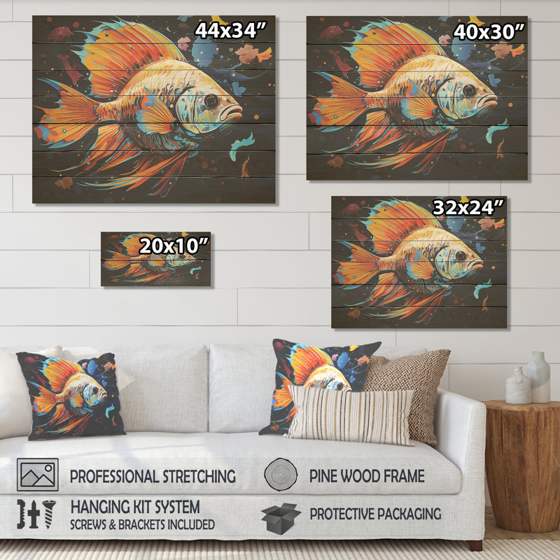 Impression orange sur fond orange Pop Art Fish II - Poisson papillon sur bois, H 10 po x l 20 po
