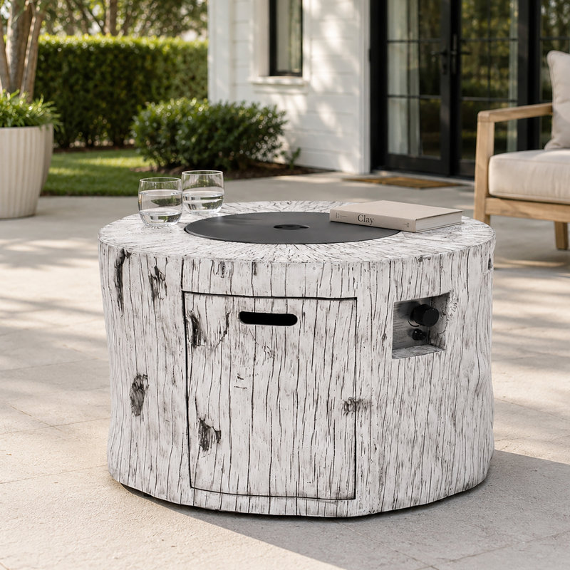 Demetrius Round Propane Smokeless Fire Pit Table, White