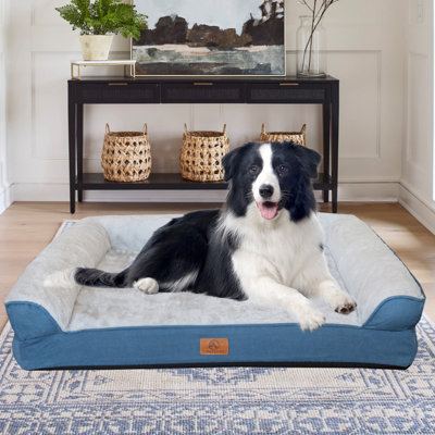 Canapé moderne pour chien avec traversins latéraux, lit orthopédique en mousse et caisse lavable pour animal de compagnie