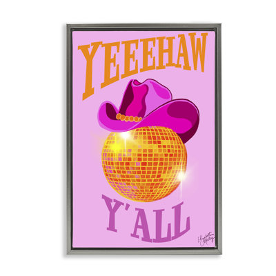 Yeehaw Y'All Disco Cowboy Framed Floater Canvas By Elizabeth Medley