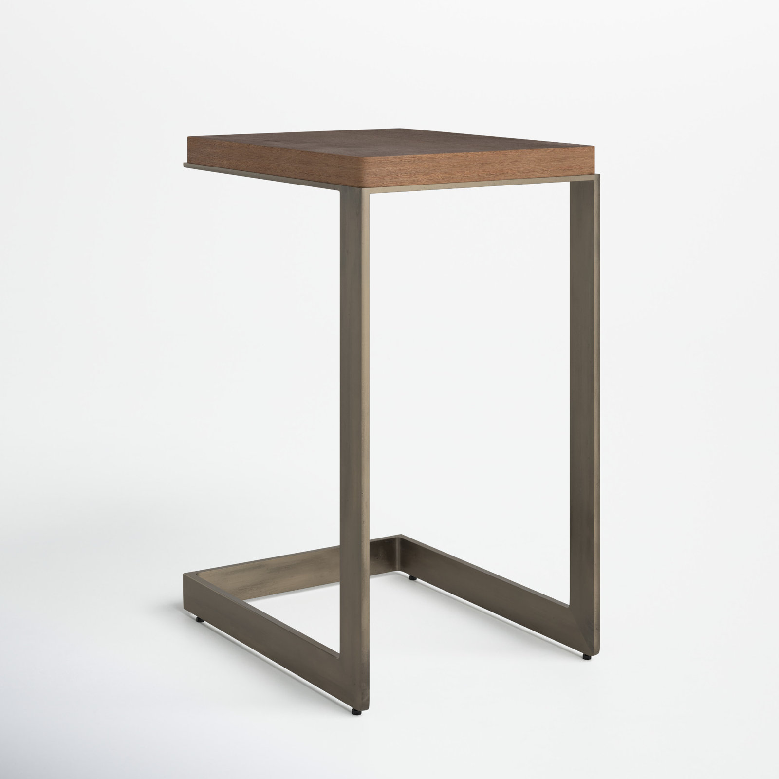 Tulane Solid Wood End Table, Nickel, Medium Brown